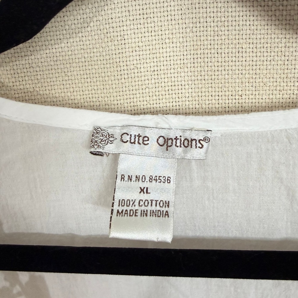 Cute Options White Cotton Crochet Lace Peasant Blouse XL Ruffle Boho Top - Picture 2 of 6